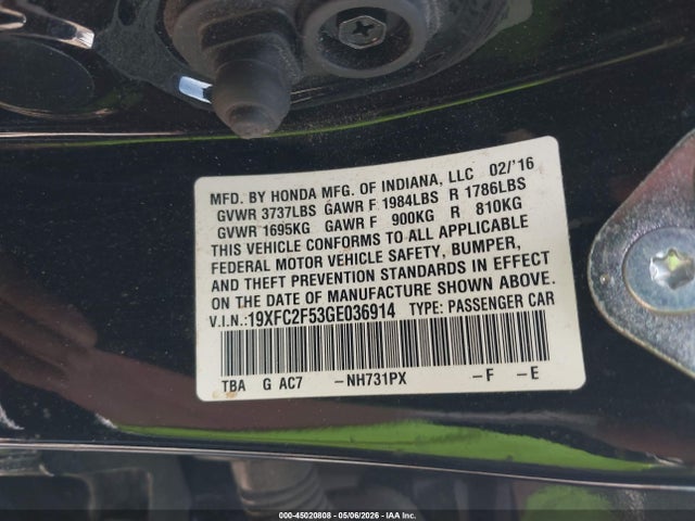 Продаж на аукціоні авто 2016 Honda Civic Lx, vin: 19XFC2F53GE036914, номер лоту: 45020808
