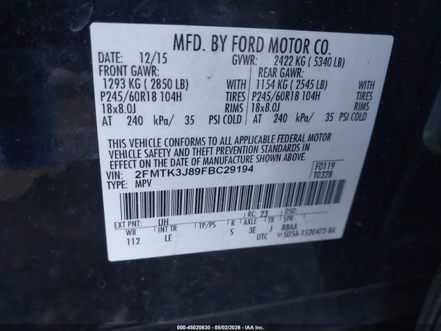 Aukcja sprzedaży 2015 Ford Edge Sel, vin: 2FMTK3J89FBC29194, numer aukcji: 45020830