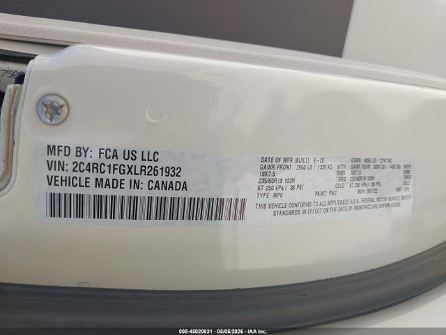 Продажа на аукционе авто 2020 Chrysler Pacifica Touring, vin: 2C4RC1FGXLR261932, номер лота: 45020831