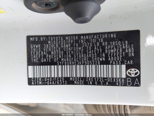 Aukcja sprzedaży 2019 Toyota Corolla Se, vin: 5YFBURHE3KP905228, numer aukcji: 45020841