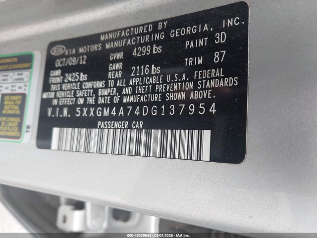 Продаж на аукціоні авто 2013 Kia Optima Lx, vin: 5XXGM4A74DG137954, номер лоту: 45020843