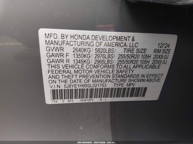 2025 Acura Mdx A-spec Advance Package მანქანა იყიდება აუქციონზე, vin: 5J8YE1H99SL021753, აუქციონის ნომერი: 45020853