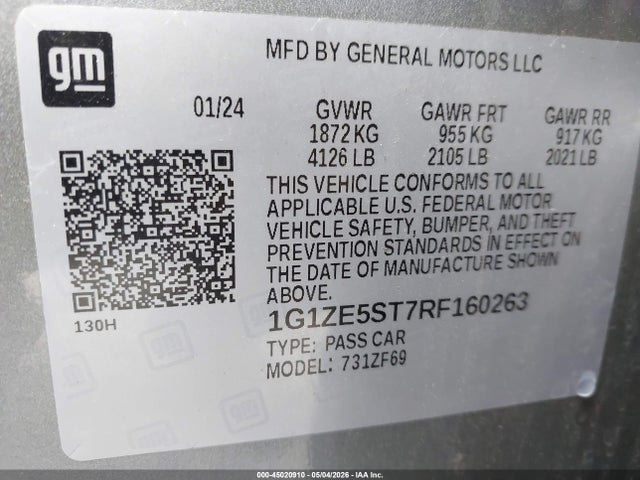 1G1ZE5ST7RF160263 Chevrolet Malibu Fwd 2lt