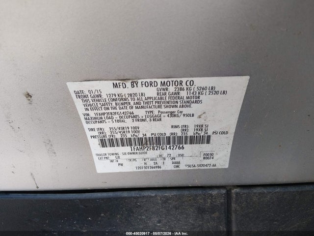 Aukcja sprzedaży 2015 Ford Taurus Limited, vin: 1FAHP2F82FG142766, numer aukcji: 45020917