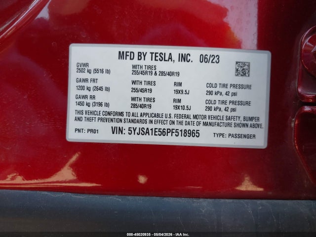 5YJSA1E56PF518965 Tesla MODEL S