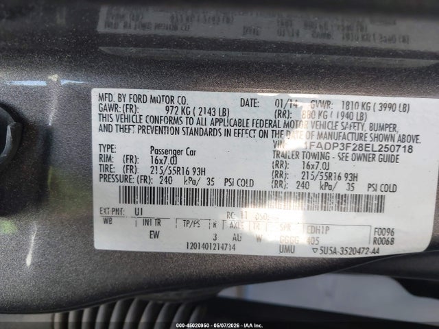 Aukcja sprzedaży 2014 Ford Focus Se, vin: 1FADP3F28EL250718, numer aukcji: 45020950