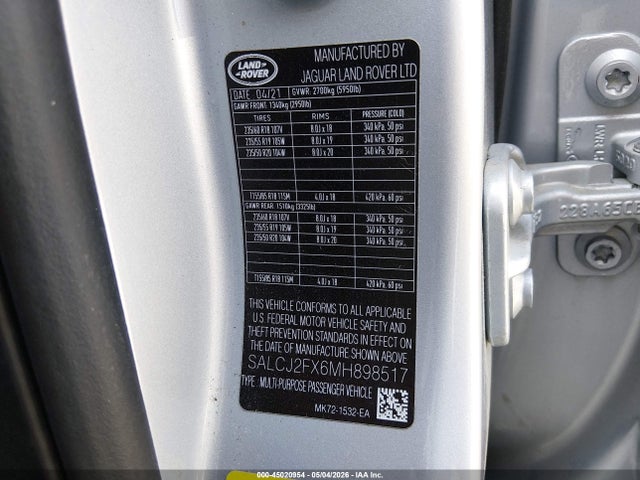 SALCJ2FX6MH898517 Land Rover Discovery Sport S
