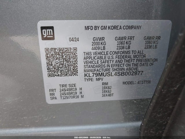 45020969 :رقم المزاد ، KL79MUSL4SB002977 vin ، 2025 Chevrolet Trailblazer Awd Rs مزاد بيع