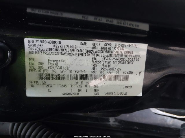 45020985 :رقم المزاد ، 1FADP5AU2DL502319 vin ، 2013 Ford C-max Hybrid Se مزاد بيع