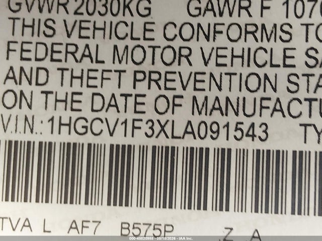 Продажа на аукционе авто 2020 Honda Accord Sport, vin: 1HGCV1F3XLA091543, номер лота: 45020988