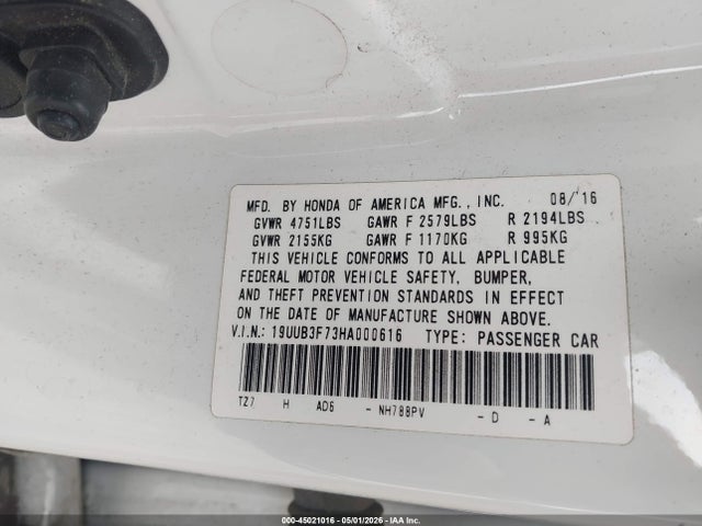 2017 Acura Tlx Advance Package მანქანა იყიდება აუქციონზე, vin: 19UUB3F73HA000616, აუქციონის ნომერი: 45021016