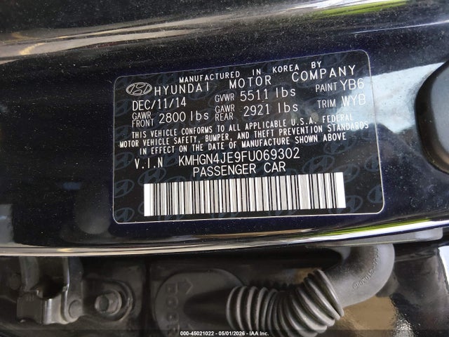 Продажа на аукционе авто 2015 Hyundai Genesis 3.8, vin: KMHGN4JE9FU069302, номер лота: 45021022