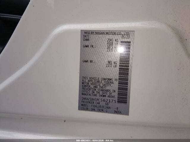 45021031 :رقم المزاد ، 1N4AZ1BV5PC562175 vin ، 2023 Nissan Leaf S 40 Kwh مزاد بيع