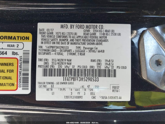 1FATP8FF3H5290533 Ford Mustang Gt Premium
