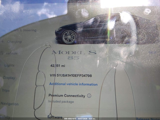 Aukcja sprzedaży 2014 Tesla Model S P85, vin: 5YJSA1H10EFP34798, numer aukcji: 45021070