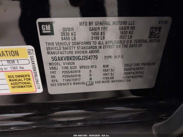 Auction sale of the 2016 Buick Enclave Leather, vin: 5GAKVBKD9GJ264779, lot number: 45021093