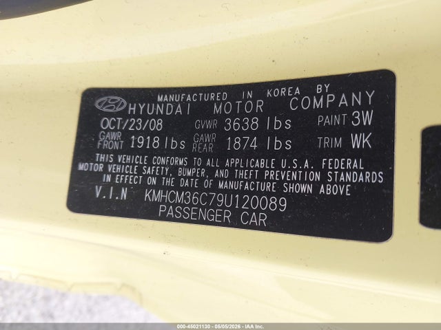 Aukcja sprzedaży 2009 Hyundai Accent Gs, vin: KMHCM36C79U120089, numer aukcji: 45021130