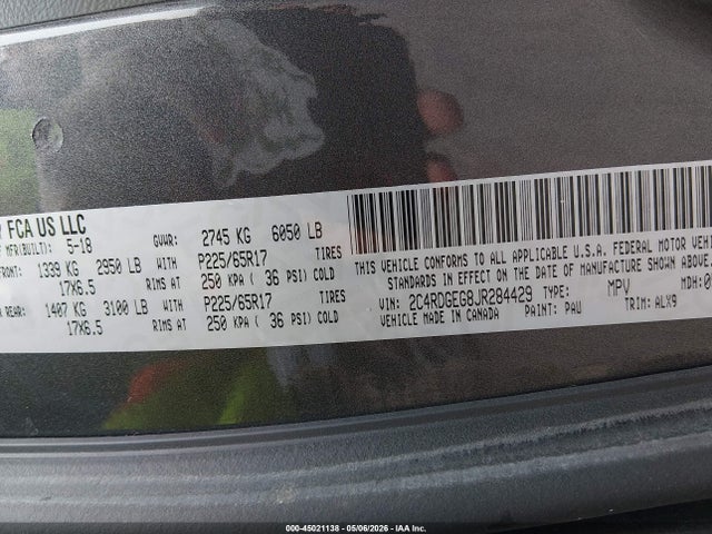 Продаж на аукціоні авто 2018 Dodge Grand Caravan Gt, vin: 2C4RDGEG8JR284429, номер лоту: 45021138