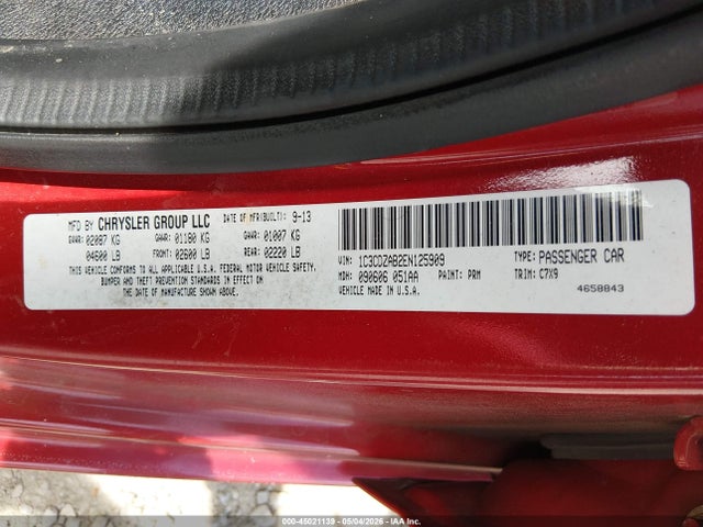 45021139 :رقم المزاد ، 1C3CDZAB2EN125909 vin ، 2014 Dodge Avenger Se مزاد بيع