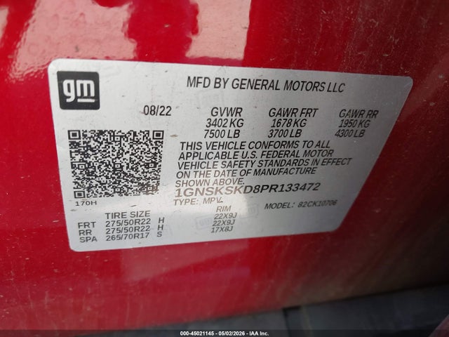 Продаж на аукціоні авто 2023 Chevrolet Tahoe 4wd Premier, vin: 1GNSKSKD8PR133472, номер лоту: 45021145