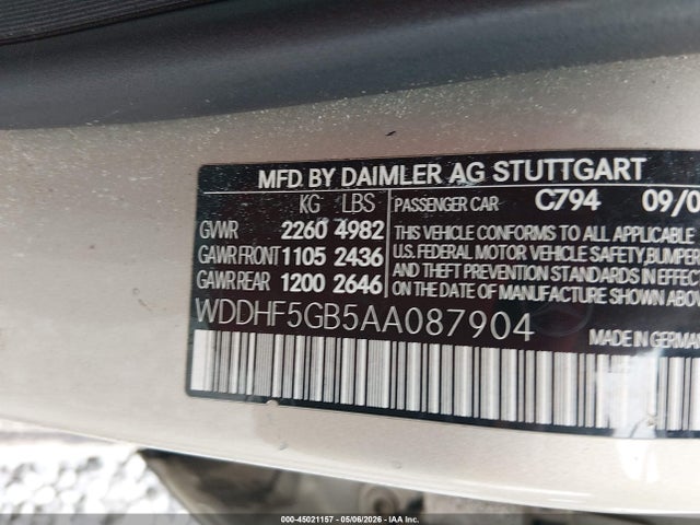 2010 Mercedes-benz E 350 მანქანა იყიდება აუქციონზე, vin: WDDHF5GB5AA087904, აუქციონის ნომერი: 45021157