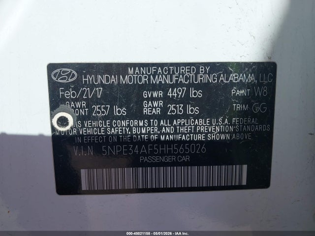 Продаж на аукціоні авто 2017 Hyundai Sonata Limited, vin: 5NPE34AF5HH565026, номер лоту: 45021158