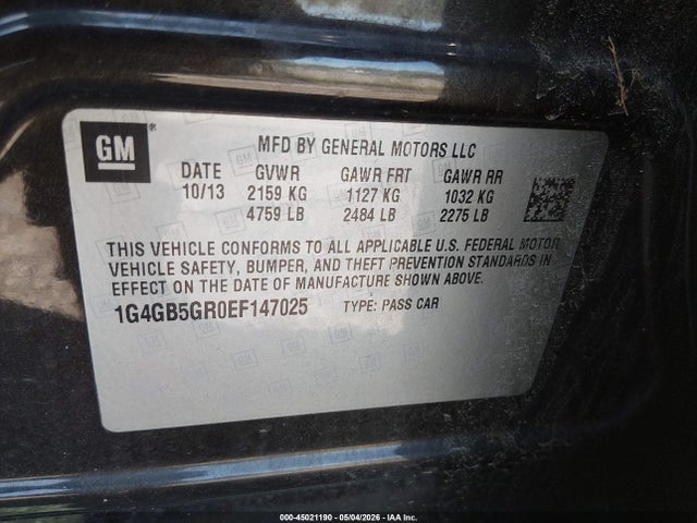 Продажа на аукционе авто 2014 Buick Lacrosse Leather Group, vin: 1G4GB5GR0EF147025, номер лота: 45021190