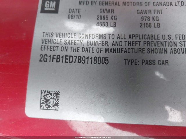 Продажа на аукционе авто 2011 Chevrolet Camaro 1lt, vin: 2G1FB1ED7B9118005, номер лота: 45021218