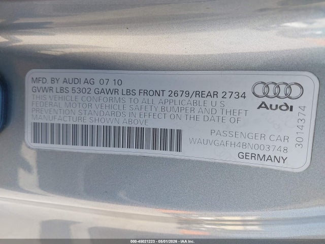 45021223 :رقم المزاد ، WAUVGAFH4BN003748 vin ، 2011 Audi S5 3.0 Premium Plus مزاد بيع