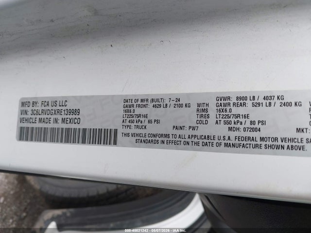 Продажа на аукционе авто 2024 Ram Promaster 2500 Tradesman High Roof 159 Wb W/pass Seat, vin: 3C6LRVDGXRE139989, номер лота: 45021242