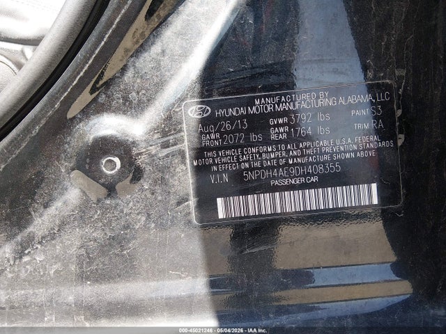 45021246 :رقم المزاد ، 5NPDH4AE9DH408355 vin ، 2013 Hyundai Elantra Gls مزاد بيع