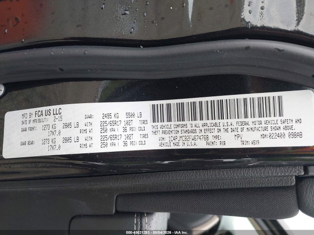 2015 Jeep Cherokee Latitude მანქანა იყიდება აუქციონზე, vin: 1C4PJMCB2FW674768, აუქციონის ნომერი: 45021253