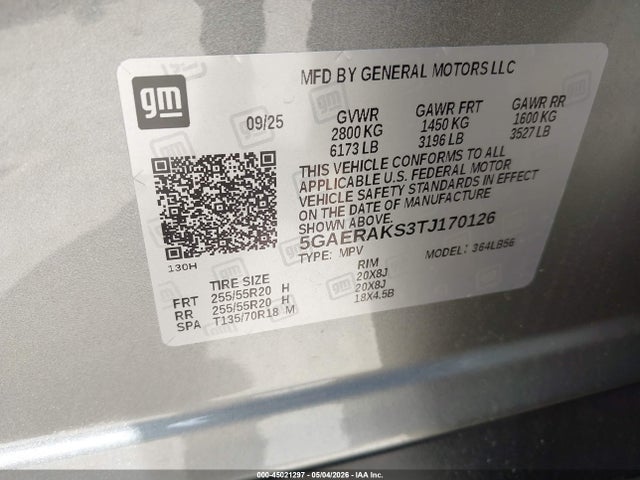 Aukcja sprzedaży 2026 Buick Enclave Preferred Fwd, vin: 5GAERAKS3TJ170126, numer aukcji: 45021297