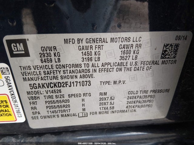 Продажа на аукционе авто 2015 Buick Enclave Premium, vin: 5GAKVCKD2FJ171073, номер лота: 45021309
