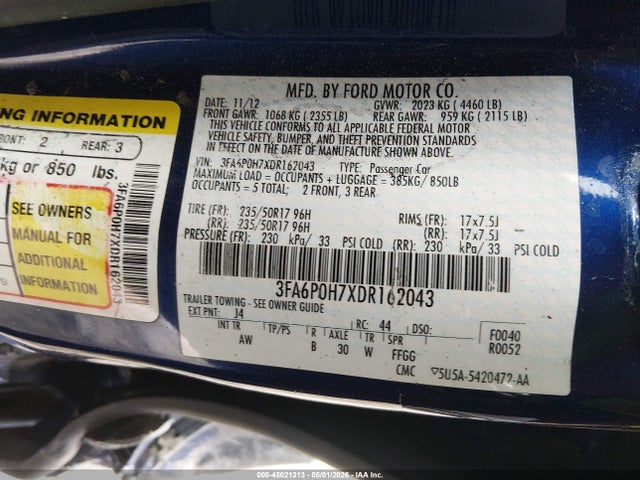 Aukcja sprzedaży 2013 Ford Fusion Se, vin: 3FA6P0H7XDR162043, numer aukcji: 45021313