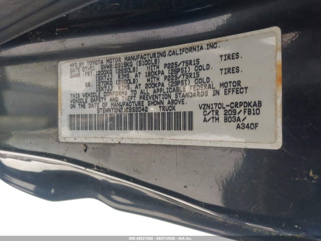 45021366 :رقم المزاد ، 5TEWN72N21Z852042 vin ، 2001 Toyota Tacoma Base V6 مزاد بيع
