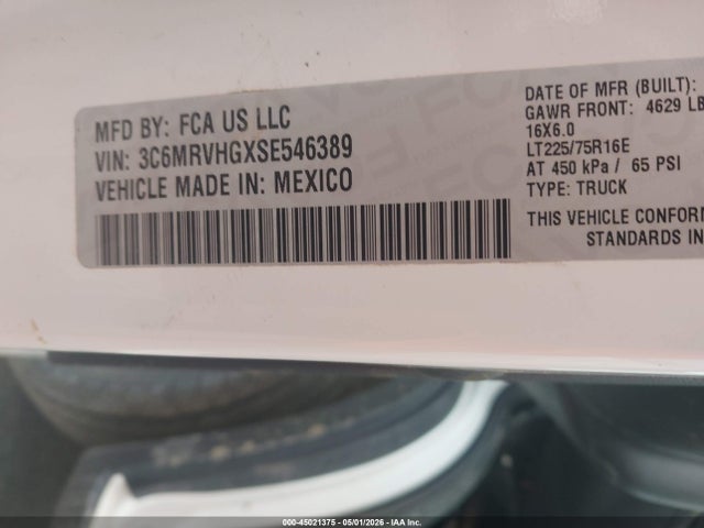 45021375 :رقم المزاد ، 3C6MRVHGXSE546389 vin ، 2025 Ram Promaster 3500 Tradesman High Roof 159 Wb W/pass Seat مزاد بيع