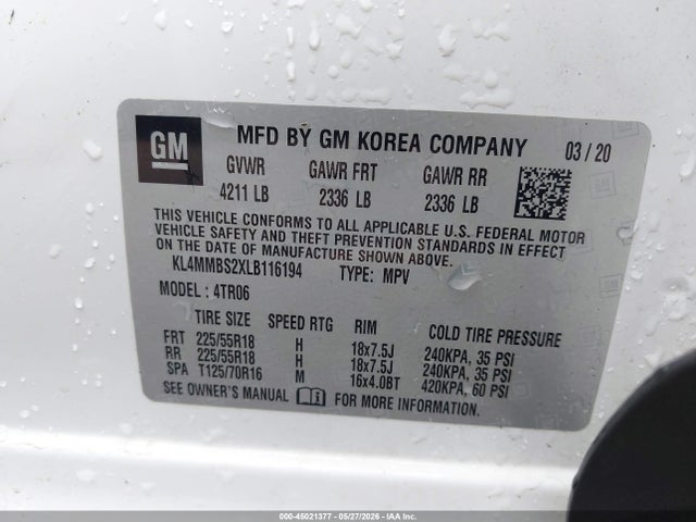 45021377 :رقم المزاد ، KL4MMBS2XLB116194 vin ، 2020 Buick Encore Gx Fwd Preferred مزاد بيع