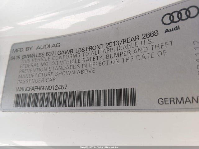 Aukcja sprzedaży 2015 Audi A5 2.0t Premium, vin: WAUCFAFH5FN012457, numer aukcji: 45021378