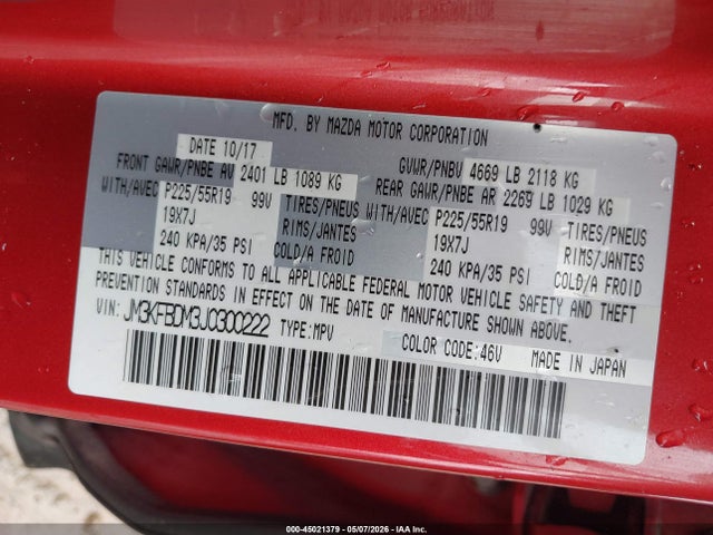 Aukcja sprzedaży 2018 Mazda Cx-5 Grand Touring, vin: JM3KFBDM3J0300222, numer aukcji: 45021379