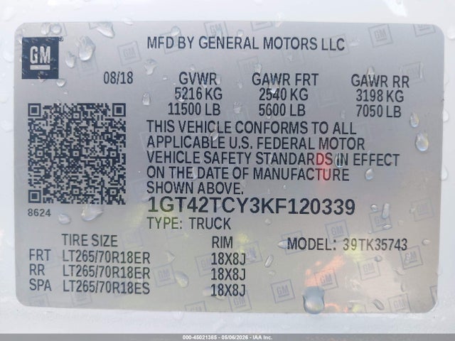 1GT42TCY3KF120339 GMC SIERRA 3500HD