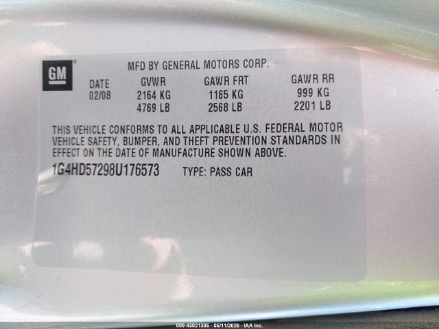 Продаж на аукціоні авто 2008 Buick Lucerne Cxl, vin: 1G4HD57298U176573, номер лоту: 45021395