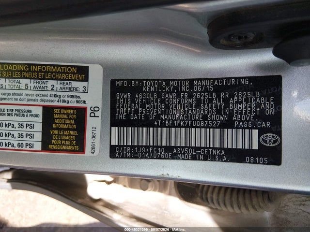 Aukcja sprzedaży 2015 Toyota Camry Le, vin: 4T1BF1FK7FU087527, numer aukcji: 45021399