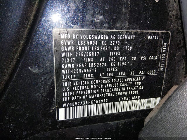 Продажа на аукционе авто 2017 Volkswagen Tiguan 2.0t/2.0t S, vin: WVGBV7AX5HK051973, номер лота: 45021431
