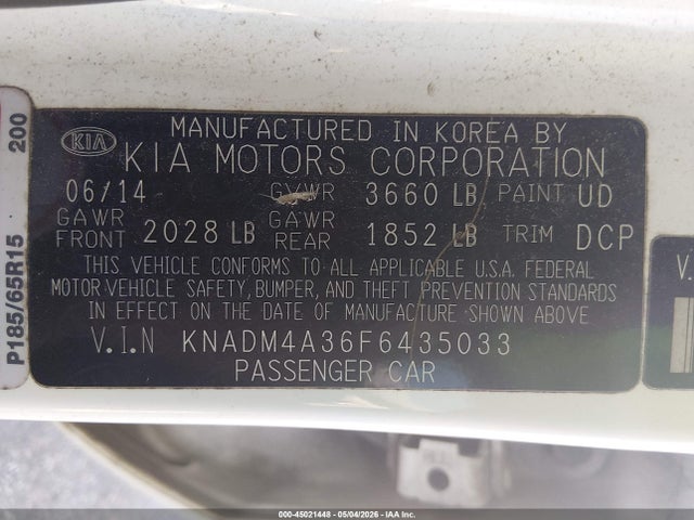 Aukcja sprzedaży 2015 Kia Rio Lx, vin: KNADM4A36F6435033, numer aukcji: 45021448
