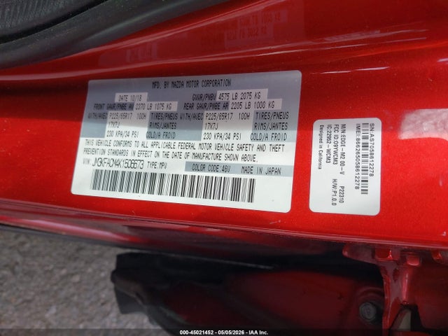 Aukcja sprzedaży 2019 Mazda Cx-5 Touring, vin: JM3KFACM4K1506673, numer aukcji: 45021452