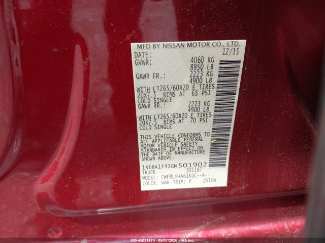 Aukcja sprzedaży 2016 Nissan Titan Xd Platinum Reserve Diesel, vin: 1N6BA1F41GN501902, numer aukcji: 45021474