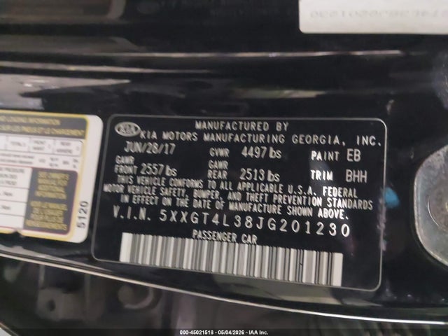 45021518 :رقم المزاد ، 5XXGT4L38JG201230 vin ، 2018 Kia Optima Lx مزاد بيع