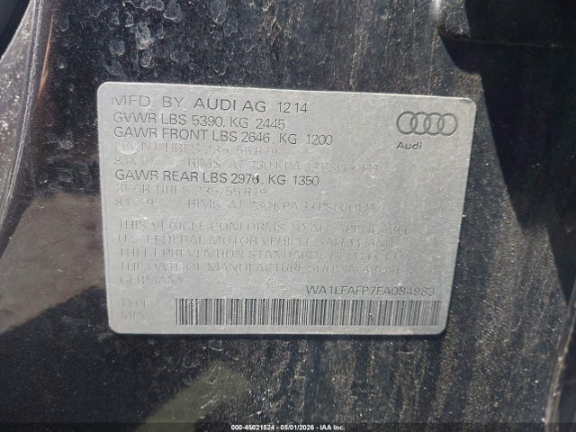 45021524 :رقم المزاد ، WA1LFAFP7FA084983 vin ، 2015 Audi Q5 2.0t Premium مزاد بيع
