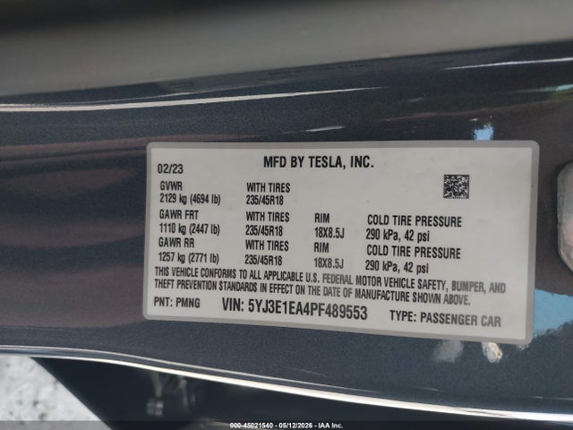 Продаж на аукціоні авто 2023 Tesla Model 3 Rear-wheel Drive, vin: 5YJ3E1EA4PF489553, номер лоту: 45021540